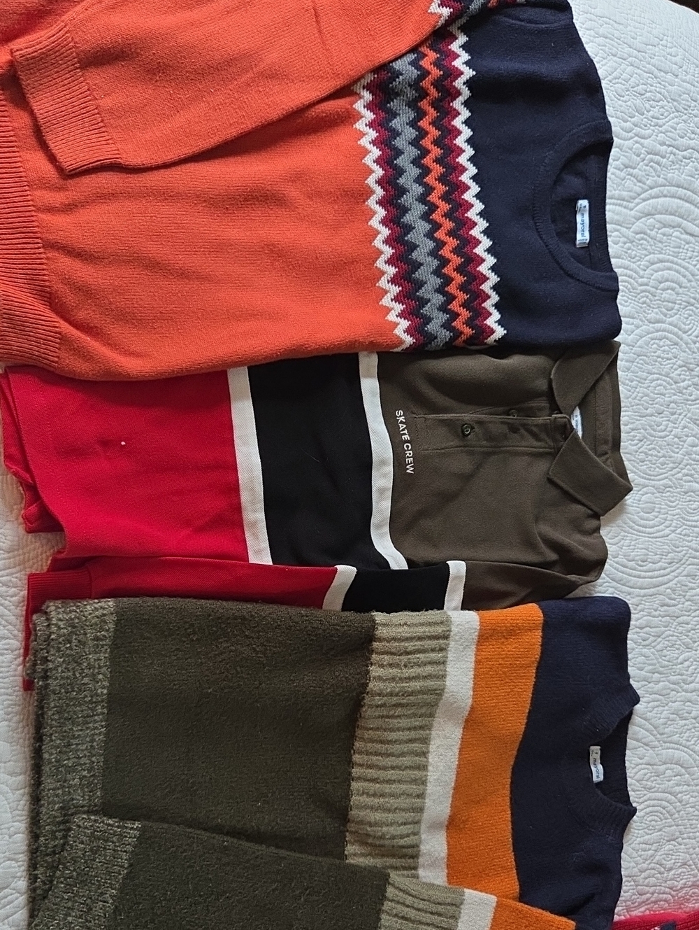 Mayoral Orange and Navy Zigzag Knit Crewneck Sweater
